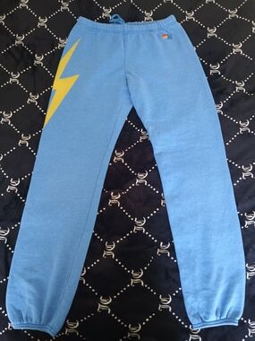 Aviator Nation Blue Sweatpants with Yellow Lightning Bolt